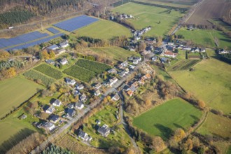 Aerial view, local view Stockhausen, Stockhauser Straße, solar plant, Wennemen, Meschede,