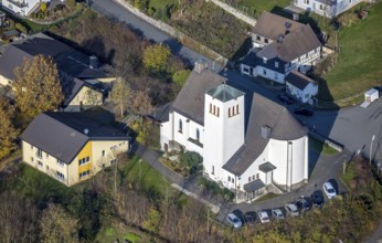Aerial view, Catholic Church of St. Nicholas Wennemen, Wennemen, Meschede, Sauerland, North