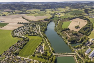 Aerial view, Hennetalsperre, Hennesee, KNAUS Campingpark Hennesee, Meschede, Sauerland, North