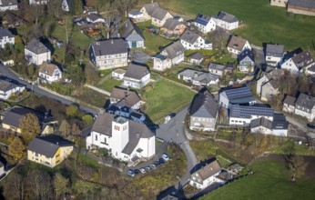 Aerial view, Catholic Church of St. Nicholas Wennemen, Wennemen, Meschede, Sauerland, North
