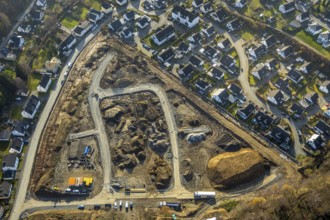 Aerial view, construction area residential development Waldstraße, former concrete plant