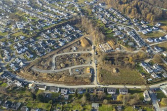 Aerial view, construction area residential development Waldstraße, former concrete plant