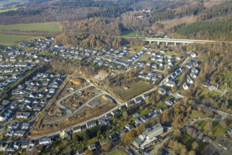 Aerial view, construction area residential development Waldstraße, former concrete plant