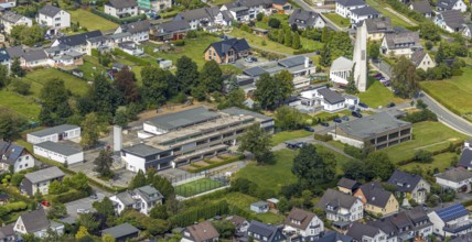 Aerial view, former Johannes church becomes holiday flat, Evang. Johannes kindergarten,