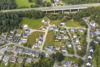 Aerial view, construction site new development area SchuÌˆtzenhaus-Nord, Liegnitzer Straße,