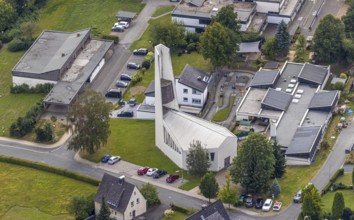 Aerial view, former Johannes church becomes holiday flat, Evang. Johannes kindergarten,