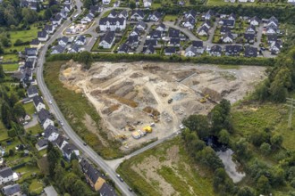 Aerial view, construction site construction area residential development Waldstraße, former