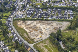 Aerial view, construction site construction area residential development Waldstraße, former