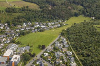 Aerial view, grammar school of the city of Meschede, meadow area Schederweg, planned building area