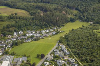 Aerial view, grammar school of the city of Meschede, meadow area Schederweg, planned building area