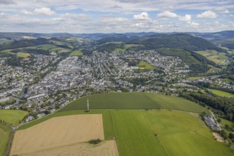 Aerial view, possible building area, town view, Meschede, planned building area near Langelohweg,