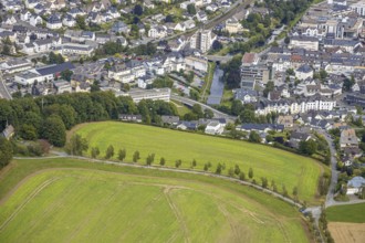 Aerial view, possible building area, meadows and fields, Berghauser Weg, Ritter-Freseken-Straße,