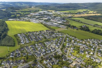 Aerial view, residential area Hückeler Höhe, commercial area Meschede-Enste, Hainberg landscape
