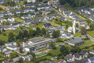 Aerial view, former Johannes church becomes holiday flat, Evang. Johannes kindergarten,