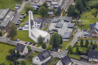 Aerial view, former JohannesKirche becomes holiday flat, Evang. Johannes-Kindergarten, Meschede,