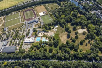 Aerial view, ENNI Solimare swimming pool, ENNI event hall, Mörser TV Hockey, Vinn, Mörs, Ruhr area,