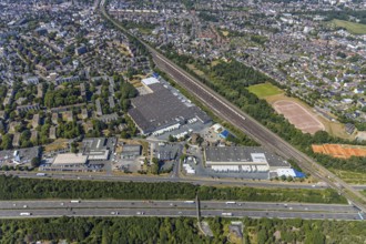 Aerial view, motorway A40, Venloher Straße, Ruhrorter Straße, EDEKA Frischecenter Mörs, logistics