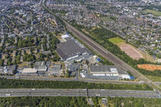 Aerial view, motorway A40, Venloher Straße, Ruhrorter Straße, EDEKA Frischecenter Mörs, logistics