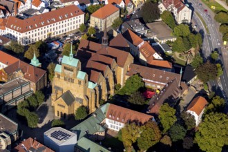 Aerial view, Minden Cathedral, St. Michaelshaus retirement home and nursing home, city centre,