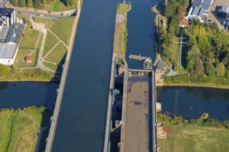 Aerial view, waterway junction Minden, river Weser, Mittellandkanal, Nordstadt, Minden,