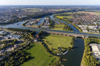 Aerial view, waterway junction Minden, river Weser, Mittellandkanal, Nordstadt, Minden,