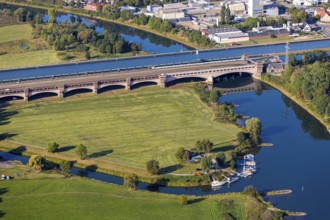 Aerial view, waterway junction Minden, river Weser, Mittellandkanal, Nordstadt, Minden,