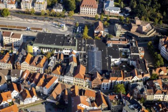 Aerial view, civic hall, ZOB Minden, city centre, Minden, Ostwestfalen-Lippe, OWL, North