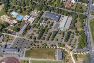 Aerial photo, ENNI Solimare swimming pool, ENNI event hall, Vinn, Mörs, Ruhr area, North