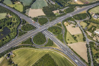 Aerial view, motorway junction Mörs, motorway A40 A57, Bettenkamp, Mörs, Ruhr area, North