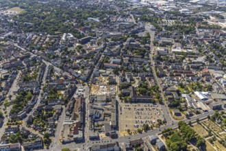 Aerial view, Horten C&A wasteland, new construction of 139 rental flats, Mörs, Ruhr area, North