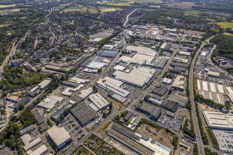 Aerial view, commercial area Moers-Hülsdonk, industrial area, Repelener Straße, Rheurdter Straße,