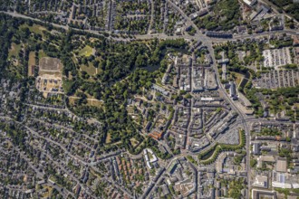 Aerial view, overview centre, structure Dutch model fortification, jagged ring of ramparts,
