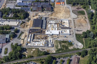 Aerial view, Berufskolleg für Technik Mörs, construction site of new school building,