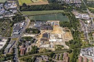 Aerial view, Berufskolleg für Technik Mörs, construction site of new school building,