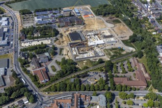 Aerial view, Berufskolleg für Technik Mörs, construction site of new school building,