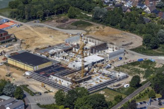Aerial view, Berufskolleg für Technik Mörs, construction site of new school building,