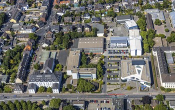 Aerial photograph, Mörs town archive, Mörs library, Gymnasium Adolfinum, Wilhelm-Schroeder-Straße,