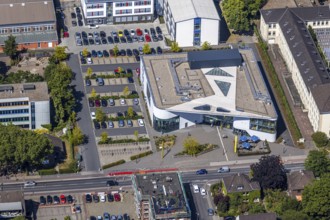 Aerial photograph, Mörs town archive, Mörs library, Wilhelm-Schroeder-Straße, Mörs, Ruhr area,