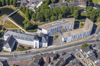 Aerial view, town hall Mörs, Stadtgraben, Unterwallstraße, Mörs, Ruhr area, North Rhine-Westphalia,