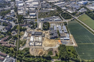 Aerial photo, Berufskolleg für Technik Mörs, construction site of new school building, vocational