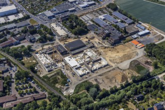 Aerial photo, Berufskolleg für Technik Mörs, construction site of new school building, vocational