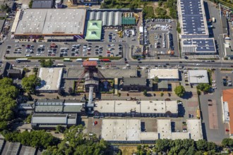 Aerial view, Former Rheinpreußen colliery, Franz-Haniel-Straße industrial estate, Hornbach DIY