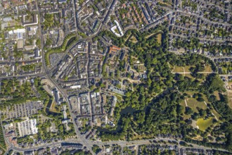 Aerial view, overview centre, structure Dutch model fortification, jagged ring of ramparts,