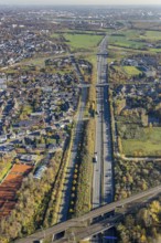 Aerial view, tree avenue, motorway A40, tennis facility TC Asberg, Am Sportpark, Moers-Asberg,