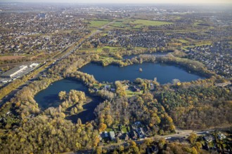 Aerial view, recreation area Schwafheim, mountain lake, Schwafheimer See, Moers-Schwafheim, Mörs,