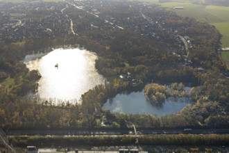 Aerial view, recreation area Schwafheim, mountain lake, Schwafheimer See, Moers-Schwafheim, Mörs,