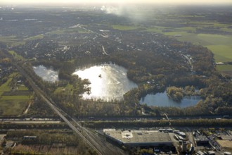 Aerial view, recreation area Schwafheim, mountain lake, Schwafheimer See, Moers-Schwafheim, Mörs,