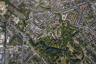 Aerial view, overview centre, structure Dutch model fortification, jagged ring of ramparts,