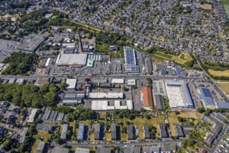 Aerial view, Former Rheinpreußen colliery, Franz-Haniel-Straße industrial estate, Hornbach DIY