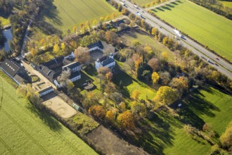Aerial view, Lauersfort Castle, Kapellen-Holderberg, Mörs, Ruhr area, North Rhine-Westphalia,